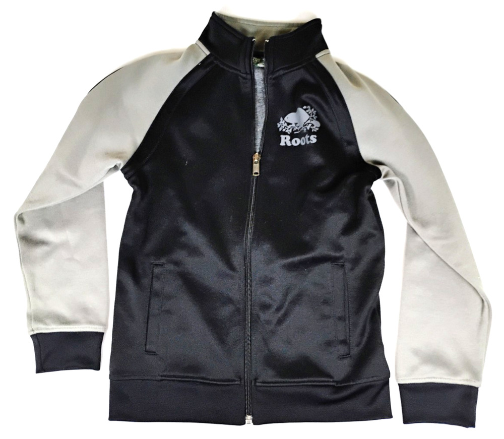 Roots Kids Track Jacket Boys M 7 8 Full Zip Raglan Athletic Pockets Black Gray